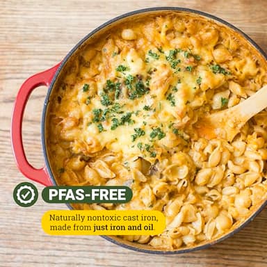 Lodge 6 Quart Enameled Cast Iron Dutch Oven with Lid – Dual Handles – Oven Safe up to 500° F or on Stovetop - Use to Marinate, Cook, Bake, Refrigerate and Serve – Island Spice Red - Image 5