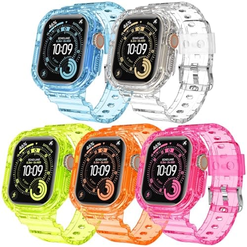 DABAOZA 5 Packs Compatible for Clear Apple Watch Band 49mm, Jelly Crystal Women Men TPU Strap for iWatch Series 11 10 9 8 7 6 SE 5 4 3 2 1 Ultra 3 2 (49, Neon Series) - Image 1