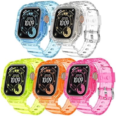 DABAOZA 5 Packs Compatible for Clear Apple Watch Band 49mm, Jelly Crystal Women Men TPU Strap for iWatch Series 11 10 9 8 7 6 SE 5 4 3 2 1 Ultra 3 2 (49, Neon Series) - Image 1