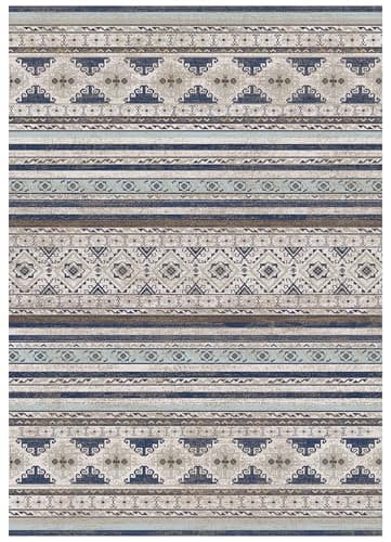 RUGSURE Washable Area Rugs 6' x 9' - 1/6 Thick - Moroccan-Inspired -Stain & Water Resistant Non-Slip - Resistant Rug for Living Room, Bedroom, Nursery, Pet & Child Friendly (Blue and Brown) - Image 2