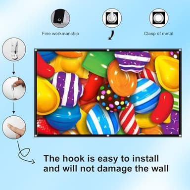 Portable 100 Inch Foldable Projection Screen: Thick Material Washable Projector Screen 16:9 Foldable Anti-Crease Projector Movies Screen for Outdoor Indoor Support Double Sided Projection - Image 3