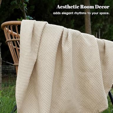 PHF 100% Cotton Waffle Weave Blanket Twin Size for Bed,Snag Proof Lightweight Breathable Moisture-Wicking Throw for Couch,Great for Layering in Cold Weather,Machine Washable,Home Decor Gift-Linen - Image 7
