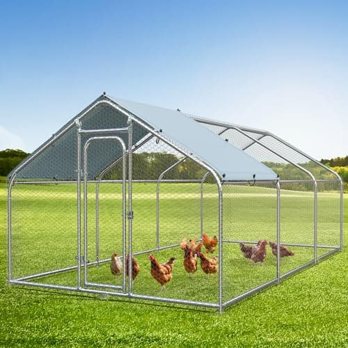 YITAHOME Large Metal Chicken Coop with Waterproof Cover, 19.68'L x 9.84'W x 6.49'H Walk-in Poultry Cage with Run, Chicken Hen Run Duck House Rabbits Cage for Outdoor Backyard Farm Use-3 Cages - Image 1