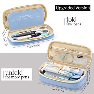 EASTHILL Big Capacity Pencil Pen Case Office College School Large Storage High Capacity Bag Pouch Holder Box Organizer Light Blue - Image 2