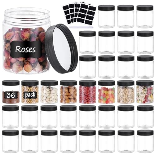 36PCS 8OZ Plastic Jars with Screw On Lids,Labels Refillable Empty Round Slime Containers for Storing Dry Food, Honey Jam, Cream, Butter, Lotion (Black) - Image 1