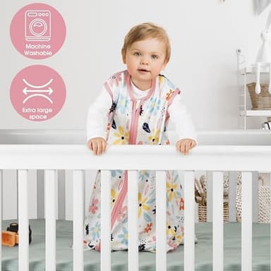 3 Pack Baby Sleep Sack 0-6 Months 100% Rayon Cotton Baby Sleeping Bag 2-Way Zipper Toddler Wearable Blankets Comfy Stretchy Lightweight TOG 0.3 （Heart&Pink&Floral） - Image 4