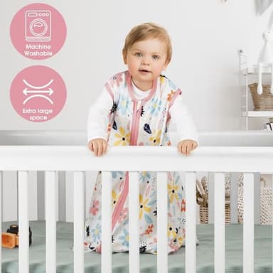 BSTOPPT 3 Pack Baby Sleep Sack 12-18 Months 100% Rayon Cotton Baby Sleeping Bag 2-Way Zipper Toddler Wearable Blankets Comfy Stretchy Lightweight TOG 0.3 （Heart&Pink&Floral） - Image 2
