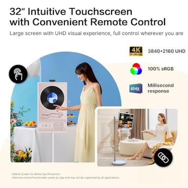 ApoloSign 32 inch UHD 4K Smart Portable TV, Rolling TV on Wheels with Rotatable Touch Screen, Android 13 OS, 8G +256G Storage, Built-in Battery, Full Swivel Rotation, Voice Remote - Image 2
