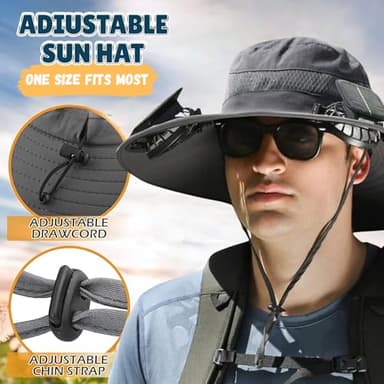 Outdoor Wide Brim Sun Hat with 2 Solar Fan Sun Bucket Hat for Men Women UPF 50+ Bucket Fishing & Beach Hat with Fan Built in (US, Alpha, Medium, XX-Large, A Khaki) - Image 4
