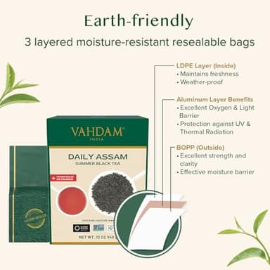 VAHDAM, Assam Black Tea Leaves (340g/12oz) 170+ Servings | High Caffeine, Non GMO, Gluten Free | STRONG, MALTY & RICH | Pure Unblended Single Origin Black Loose Leaf Tea | Vacuum Sealed - Image 6