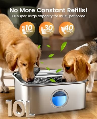 oneisall Dog Water Fountain for Large Dogs, 10L/2.6Gal Dog Fountain Water Bowl with Multi-Filtration & Deeper Drinking Aera, Large pet Water Fountain with Water Window & LED, Ultra-Quiet - Image 2