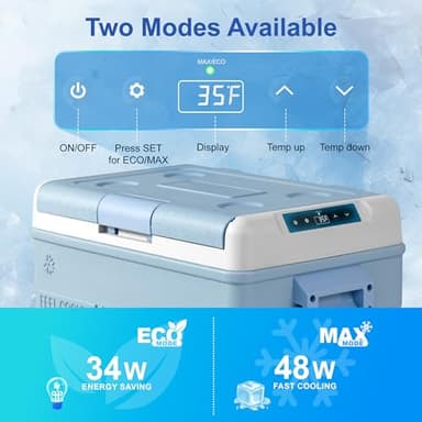 Manastin 12 Volt Refrigerator 37QT (35L), Car Fridge -4°F~50°F, Portable Freezer Compressor Cooler 12/24V DC 110~240 Volt AC for RV, Truck, Boat, Camping with Wheels & Basket (Blue) - Image 3