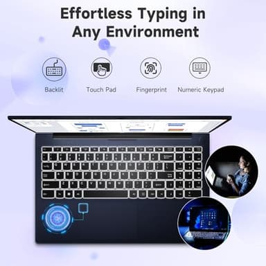 NIMO 15.6 IPS FHD-Laptop, Intel 12th Gen N100 (Beat i3 1115G4 Up to 3.4GHz) 8GB RAM 128GB SSD Laptop-Computer with Backlit Keyboard Fingerprint Win 11 Blue (Renewed) - Image 6