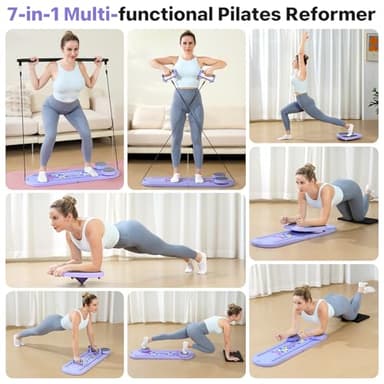 Pilates Board, Pilates Reformer Set, 7 in 1 Multifunctional Pilates Reformer Machine with Timer, Portable Foldable Pilates Board for Home Workout, Pilates Kit with Storage Bag, Purple - Image 5