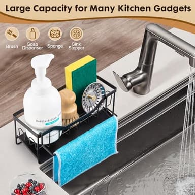 Sinnsally Sponge Holder for Kitchen Sink Caddy,Stainless Steel Dish Soap Dispenser Rack,Dish Soap Caddy for Kitchen Sink Utensil Holder with Drain for Countertop,Kitchen Counter Organizer and Storage - Image 3