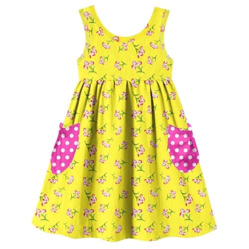 Vieille Toddler Girls Dresses 3-4t Summer Sleeveless Sundress with Pocket Cute Yellow Flower Print Shirt Dress for Girl 3-4 Years Old - Image 1