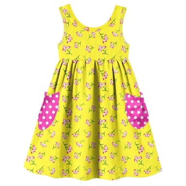 Vieille Toddler Girls Dresses 3-4t Summer Sleeveless Sundress with Pocket Cute Yellow Flower Print Shirt Dress for Girl 3-4 Years Old - Image 1