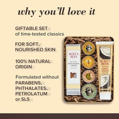 Burt's Bees Gifts Ideas - Classics Set, 6 Products in Giftable Tin – Cuticle Cream, Hand Salve, Lip Balm, Res-Q Ointment, Hand Repair and Foot Cream - Image 2