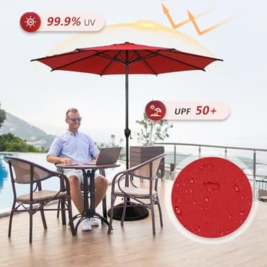 Abba Patio 9FT Lyon Outdoor Patio Umbrella Outdoor Table Umbrella with Push Button Tilt and Crank Market Umbrella 8 Sturdy Ribs UV Protection Waterproof for Garden Deck Backyard Pool Dark Red - Image 5