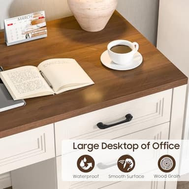 Vabches Farmhouse Executive Desk with Storage and Ample File Drawer, Rustic Large Home Writing Desk for Bedroom, White - Image 7
