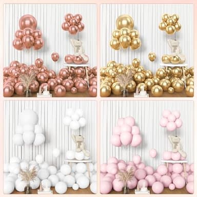 Amandir 153pcs Rose Gold Balloon Garland Arch Kit, Different Sizes 18 12 10 5 inch Pink White Gold Latex Metallic Confetti Balloons for Girls Graduation Birthday Bridal Baby Shower Party Decorations - Image 7