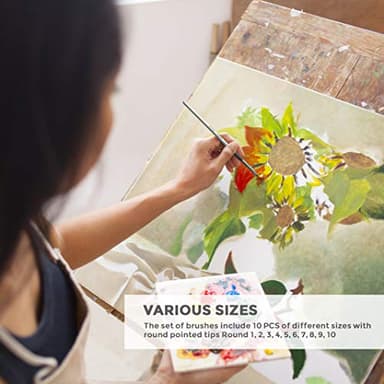 Nicpro 10 PCS Watercolor Paint Brushes, Round Tip Artist Painting Brush Set for Watercolor, Acrylic, Gouache, Inks, Oil and Tempera, 10 Sizes Detail Paint Brush for Fine Art, Craft, Paint by Number - Image 7