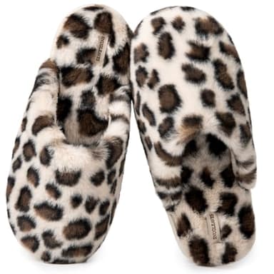 Snug Leaves Women's Fuzzy Scuff Slippers Soft Comfy Memory Foam Non-slip Indoor House Shoes (Cheetah Beige, Size 7-8) - Image 1