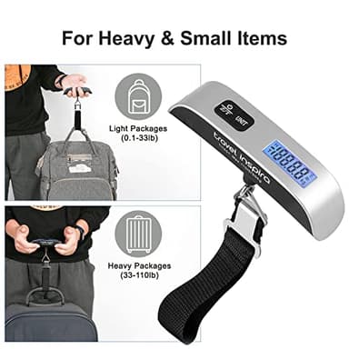 travel inspira Luggage Scale, Portable Digital Hanging Baggage Scale for Travel, Suitcase Weight Scale with Rubber Paint, 110 Pounds, Battery Included - Silver - Image 4
