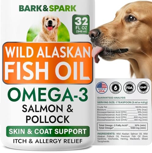Bark&Spark Fish Oil for Dogs - Natural Omega-3 - Skin & Coat Support - Liquid Food Supplement for Pets - Natural EPA + DHA Fatty Acids for Joint Function, Immune & Heart Health 32oz - Salmon - Image 1