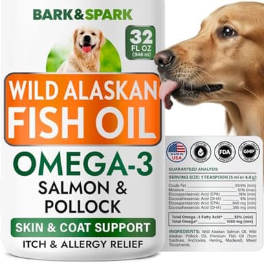Bark&Spark Fish Oil for Dogs - Natural Omega-3 - Skin & Coat Support - Liquid Food Supplement for Pets - Natural EPA + DHA Fatty Acids for Joint Function, Immune & Heart Health 32oz - Salmon - Image 1