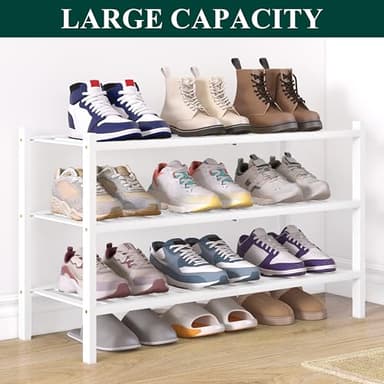 Smiry Bamboo Shoe Rack for Closet, 3 Tier Wooden Stackable Shoe Organizer, Free Standing Shoes Storage Shelf for Entryway, Front Door Entrance, White - Image 5