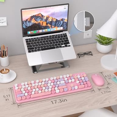 UBOTIE Colorful Computer Wireless Keyboard Mice Combo, Retro Typewriter Flexible Keys Office Full-Sized Keyboard, 2.4GHz Dropout-Free Connection and Optical Mouse (Pink-Colorful) - Image 6