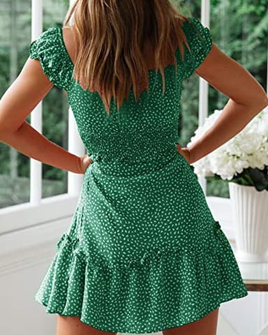 YOBECHO Womens Summer Ruffle Sleeve Sweetheart Neckline Printing Dress Mini Dresses Green - Image 3