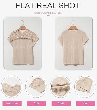 Dokotoo Womens Tops Summer Waffle Knit Oversized Shirt Henley Short Sleeve Tunic Tops Casual School Outfits for Teachers Loose Blouses Solid Color Tee T Shirts for Women 2025 Fashion Beige L - Image 6