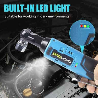 SPICIMOMO 80N.m Electric Ratchet Wrench Set with 2 Batteries 21V 2.0Ah, High Torque Power Socket Wrench for Automotive & Mechanical Repairing, Heavy Duty Cordless Ratchet Includes 6 Socket, LED Light - Image 5
