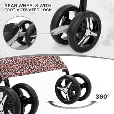 MoNiBloom 4 Wheels Pet Stroller, Easy-Fold Umbrella Shaped Dog Cat Jogger Stroller w/Storage Bag & Visible Mesh for Small/Medium Dogs Cats Leopard Print - Image 10