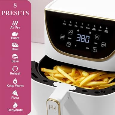 Paris Hilton Air Fryer, Large 6-Quart Capacity, Nonstick Made without PFAS, Touchscreen Display, 8-in-1 (Air Fry, Roast, Broil, Bake, Reheat, Keep Warm, Pizza, Dehydrate), Dishwasher Safe, White - Image 5
