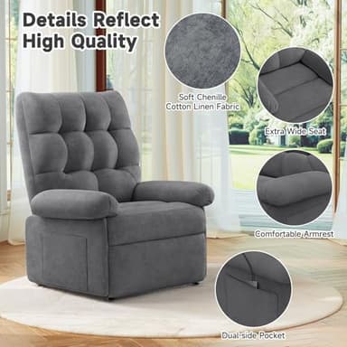Welzona Power Lift Recliner Chair for Elderly, Triple Motor Lift Chair with Infinite Position, Electric Stand Assist for Seniors, Single Sofa with Side Pockets for Living Room, Gray - Image 6