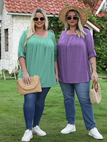 Plus Size Tops for Curvy Women Summer Fashion Going Out Tees Basic 3/4 Sleeve Shirts Green 5XL - Image 6