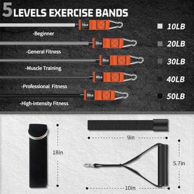 VEICK Resistance Bands, Exercise Bands for Working Out with Handles, Elastic Workout Bands for Men Women, Exercising Bands for Strength Training Equipment at Home Gym - Image 3