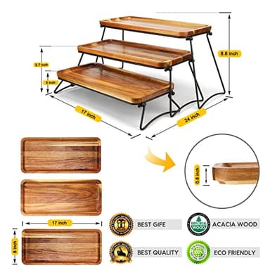 Manspdier 3 Tier Cupcake Stand & Towers Serving Tray for Party, Acacia Wooden Dessert Table Display Set, Decorative Tiered Decor Small Chees Charcuterie Boards Rustic Wood Platters Trays, (A010) - Image 5