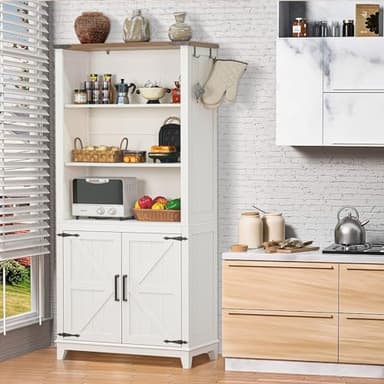 Joaxswe 5 Tier Bookshelf 70in Tall Bookcase with Barn Doors and Storage Cabinet, White Farmhouse Book Shelf with Adjustable Shelves, Wood Freestanding Display Bookshelves for Bedroom, Living Room - Image 5