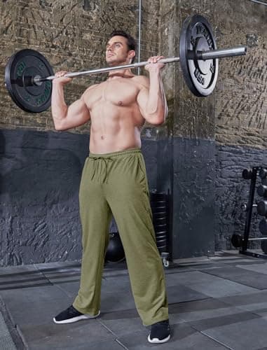 Deyeek Men's Baggy Sweatpants with Pockets Uncuffed Sweat Pants for Mens Lightweight Workout Sweatpants Wide Leg Sweat Pants Olive - Image 5