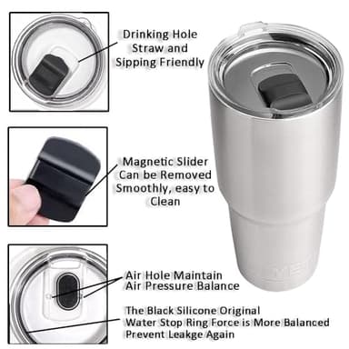 2Pcs 30oz Yeti Tumbler Lids, Replacement Yeti Tumbler Lids with Magnetic Slider Switch, for 30 oz Tumbler, 14 oz Mug 35oz Straw Mug, Spill Proof Coffee Cup Cover Lids, BPA Free - Image 5