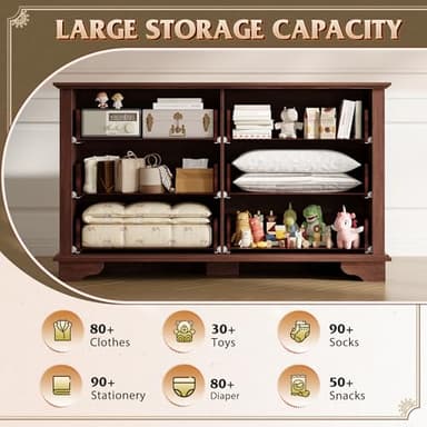 WLIVE Wood Dresser for Bedroom with 6 Drawer, 51.97'' Wide, Farmhouse Long Storage Dresser Organizer with Roman Metal Handle, TV Stand for 60 inch TV, Chest of Drawers for Living Room, Hallway, Brown - Image 4