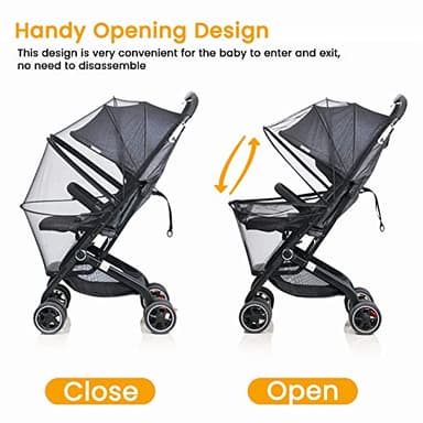 Orzbow Universal Mosquito Net for Stroller, Baby Stroller Bug Net with Two-Way Zippers and Storage Bag, Breathable & Foldable Mosquito Cover for Car Seats, Bassinets, Cradle, Portable Mini Crib, Black - Image 4