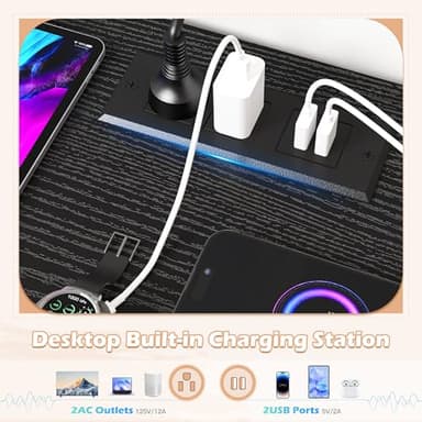 Black Dresser TV Stand for 55'' with LED Lights & Charging Station, Dresser for Bedroom with 8 Drawer, Chest of Drawers with Open Shelves, 6 Adjustable Feet, Hallway, Entryway - Image 6