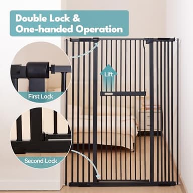No Pawblems 55.1" Extra Tall Pet Gate for Cat/Dog, 29.9-44.4" Wide Auto Close Tall Cat Gate, NO Drilling Pressure Mounted for Doorways/Hallways, 1.37" Narrow Bar Spacing, Black - Image 5