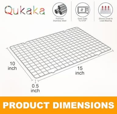 2PCS Cooling Racks for Cooking and Baking - 10" x 15"Heavy Duty Stainless Steel Wire Rack for Baking, Grilling, Roasting - Oven & Dishwasher Safe - Fits Jelly Roll Sheet Pan-Silver - Image 5