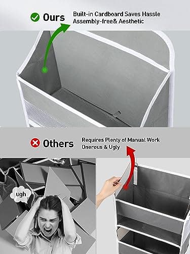 Yecaye 1 Pc Over the Door Organizer with 5 Bins 10 Side Pockets, 44lbs Load Hanging Bathroom and Bedroom Organizer, behind the Door Hanging Organizers for Nursery Newborn Baby Essential Stuff Grey - Image 3